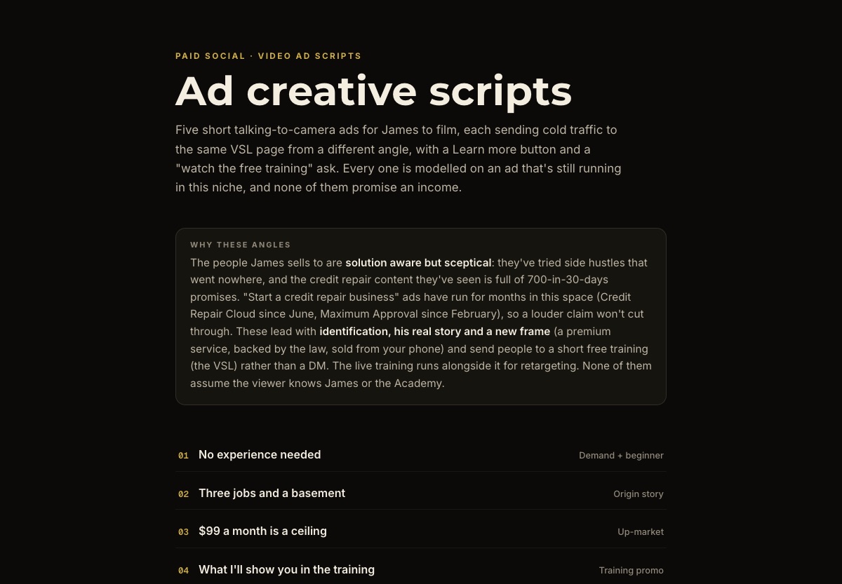 Ad creative scripts preview